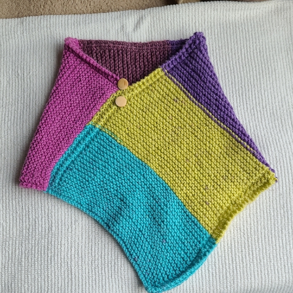 Colorful Handknit Kids Poncho Sz 5-8